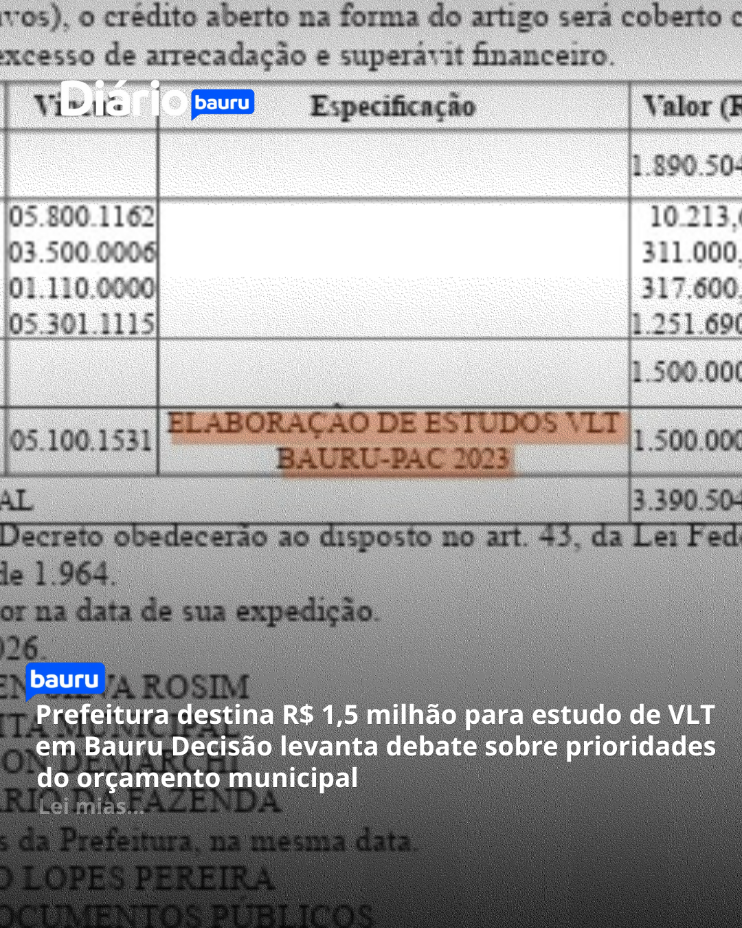 Prefeitura destina R$ 1,5 milhão para estudo de VLT em Bauru Decisão levanta debate sobre prioridades do orçamento municipal